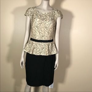 Antonio Melani Black/Tan Peplum Dress Cap Sleeve